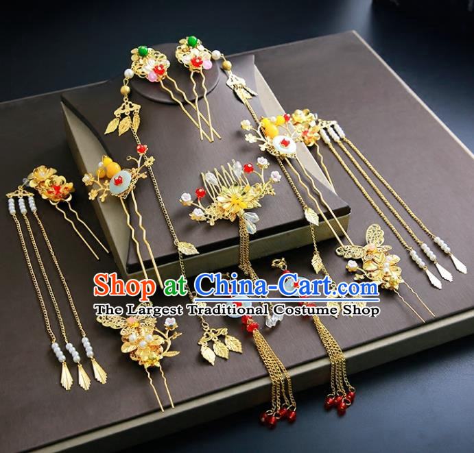 Chinese Ancient Traditional Hanfu Tassel Hairpins Handmade Bride Classical Hair Accessories for Women