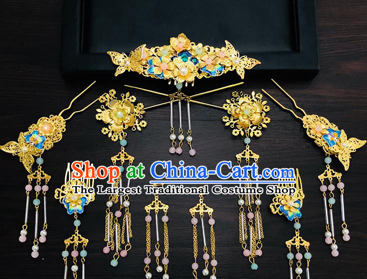 Chinese Ancient Traditional Hanfu Blueing Hairpins Handmade Bride Classical Hair Accessories for Women