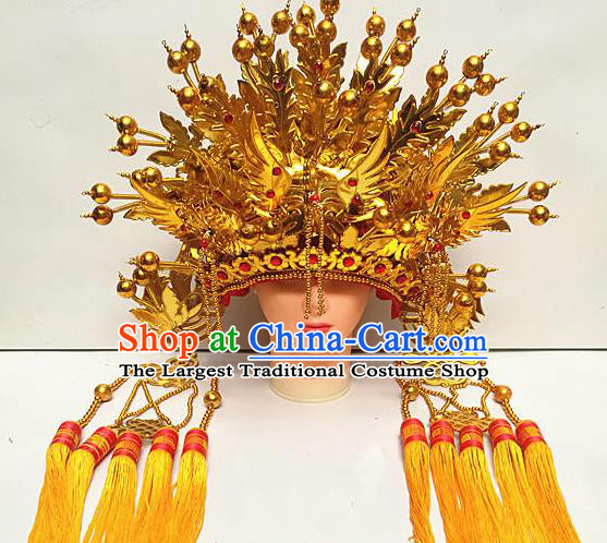 Chinese Traditional Peking Opera Actress Empress Phoenix Coronet Beijing Opera Golden Chaplet Hats for Women