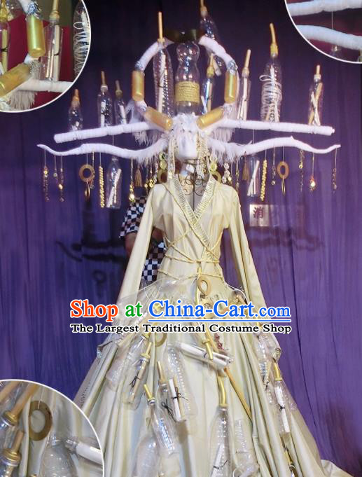 Halloween Cosplay Stage Show Costumes Brazilian Carnival Parade White Dress and Headwear for Women