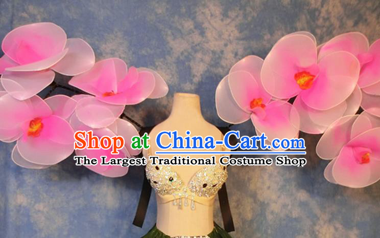 Halloween Cosplay Stage Show Props Accessories Brazilian Carnival Parade Pink Flowers Wings for Women