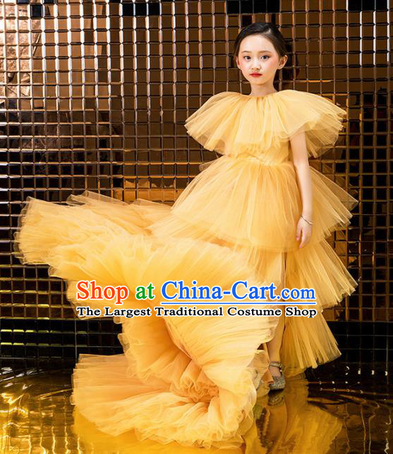 Children Catwalks Princess Costume Stage Performance Compere Modern Dance Full Dress for Girls Kids