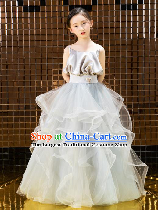 Children Catwalks Costume Girls Compere Modern Dance Princess Full Dress for Kids