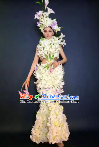 Brazilian Carnival Parade Halloween Costumes Catwalks Stage Show Yellow Flowers Dress and Headwear for Women