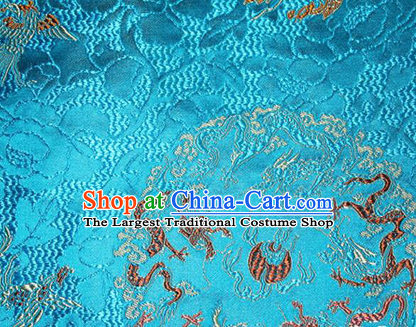 Asian Chinese Tang Suit Satin Material Traditional Dragons Pattern Design Blue Brocade Silk Fabric