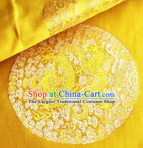 Asian Chinese Tang Suit Satin Material Traditional Dragons Pattern Design Golden Brocade Silk Fabric