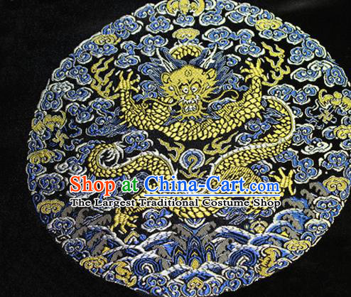 Asian Chinese Tang Suit Satin Material Traditional Dragon Pattern Design Black Brocade Silk Fabric