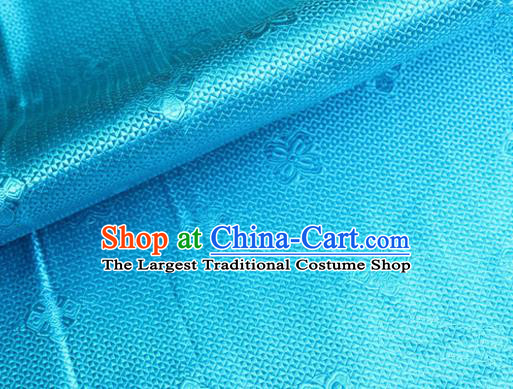 Asian Chinese Tang Suit Material Traditional Pattern Design Blue Satin Brocade Silk Fabric