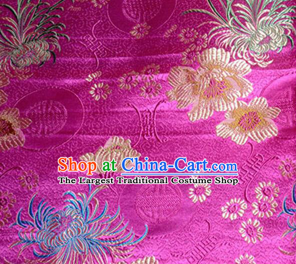 Asian Chinese Tang Suit Material Traditional Chrysanthemum Peony Pattern Design Rosy Satin Brocade Silk Fabric