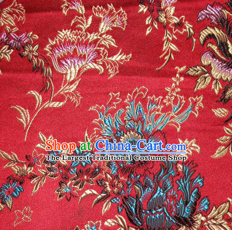 Asian Chinese Tang Suit Silk Fabric Red Brocade Traditional Peony Pattern Design Satin Material