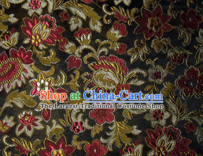 Asian Chinese Tang Suit Silk Fabric Black Brocade Traditional Flowers Pattern Design Satin Material