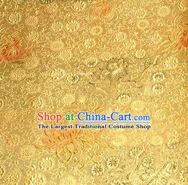 Asian Traditional Royal Chrysanthemum Pattern Design Golden Satin Material Chinese Tang Suit Brocade Silk Fabric