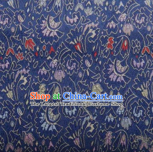 Asian Traditional Cockscomb Pattern Design Blue Satin Material Chinese Tang Suit Brocade Silk Fabric