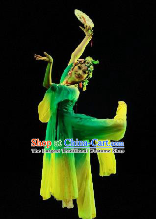 Chinese Traditional Group Dance Stage Performance Costumes Classical Dance Green Dress for Women