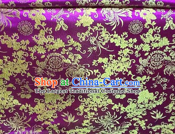 Asian Traditional Chrysanthemum Pattern Design Purple Satin Material Chinese Tang Suit Brocade Silk Fabric
