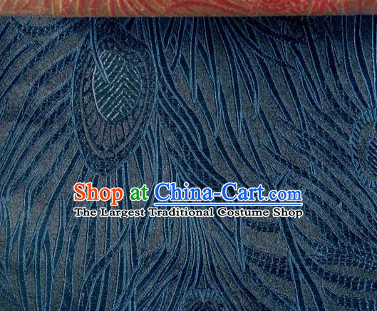 Asian Traditional Royal Feather Pattern Design Navy Satin Material Chinese Tang Suit Brocade Silk Fabric