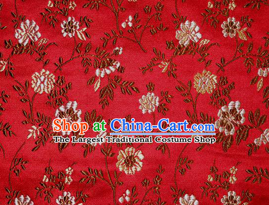Asian Traditional Royal Flowers Pattern Design Red Satin Material Chinese Tang Suit Brocade Silk Fabric