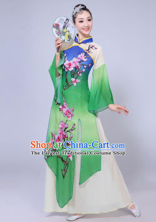 Chinese Traditional Classical Dance Costumes Stage Performance Umbrella Dance Green Dress for Women
