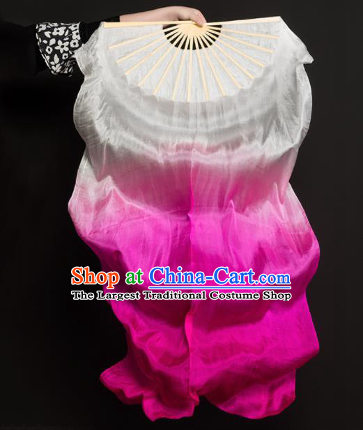 Chinese Traditional Folk Dance Props White and Pink Ribbon Silk Fans Folding Fans Yangko Fan