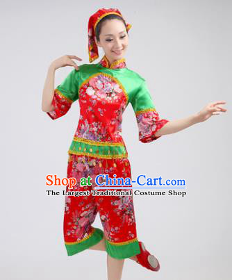 Chinese Traditional Yangko Dance Red Costumes Group Dance Folk Dance Clothing for Women