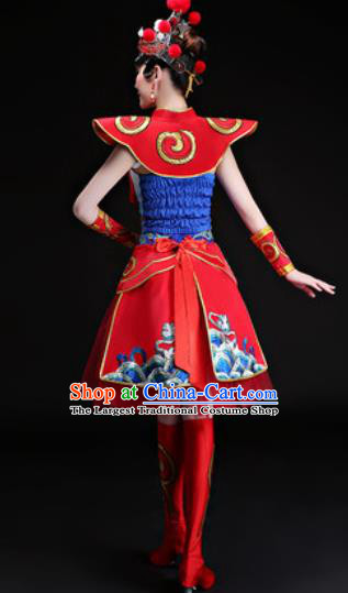 Chinese Traditional Folk Dance Yangko Group Dance Costumes Drum Dance Red Dress for Women