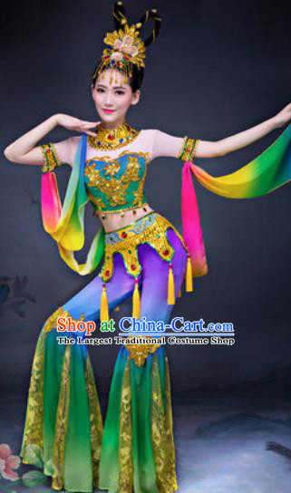 Chinese Traditional Umbrella Dance Costumes Classical Dance Dunhuang Flying Apsaras Dance Green Dress for Women
