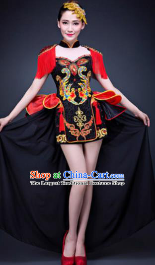 Chinese Traditional Folk Dance Costumes New Year Drum Dance Black Dress for Women
