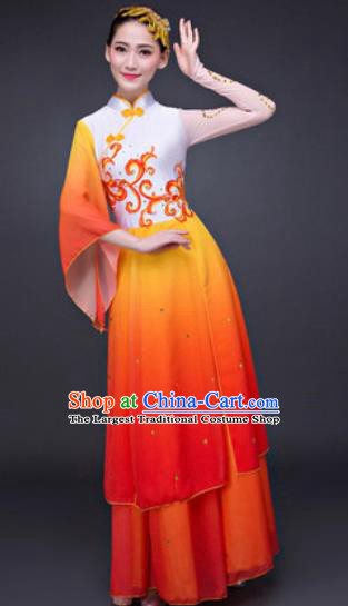 Chinese Traditional Umbrella Dance Costumes Classical Dance Lotus Dance Orange Dress for Women