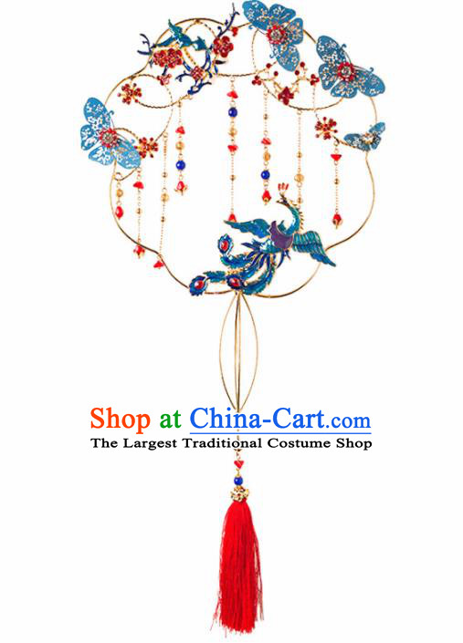 Chinese Ancient Wedding Accessories Bride Palace Fans Handmade Blueing Round Fan for Women