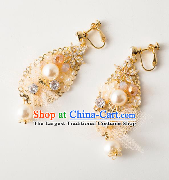 Handmade Wedding Ear Accessories Top Grade Bride Hanfu Pearls Golden Earrings for Women