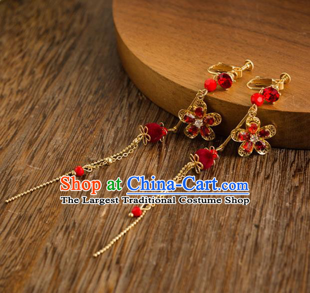 Handmade Wedding Red Crystal Ear Accessories Top Grade Bride Hanfu Tassel Earrings for Women