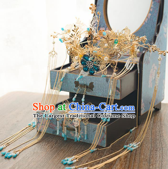 Chinese Ancient Bride Tassel Phoenix Coronet Wedding Hair Accessories Palace Hairpins Headwear for Women