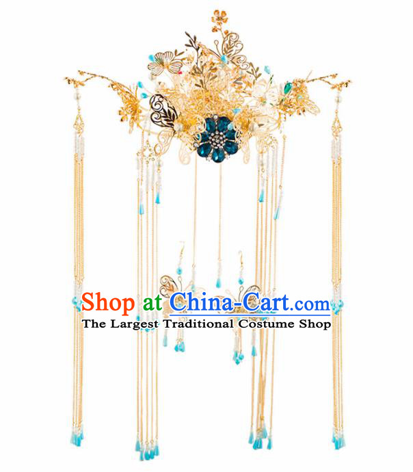 Chinese Ancient Bride Tassel Phoenix Coronet Wedding Hair Accessories Palace Hairpins Headwear for Women