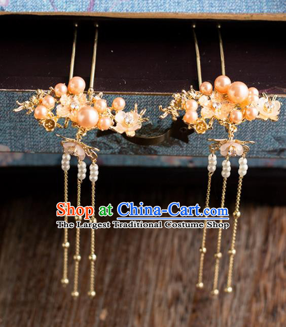 Chinese Ancient Bride Wedding Hair Accessories Tassel Hair Clips Hanfu Hairpins Headwear for Women