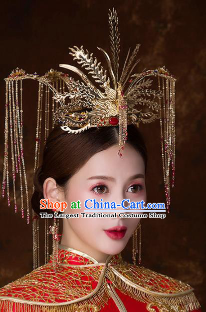 Chinese Ancient Wedding Hair Accessories Bride Phoenix Coronet Tassel Hairpins Headwear for Women