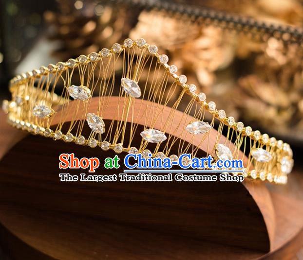 Top Grade Handmade Wedding Hair Accessories Bride Princess Golden Royal Crown Headwear for Women