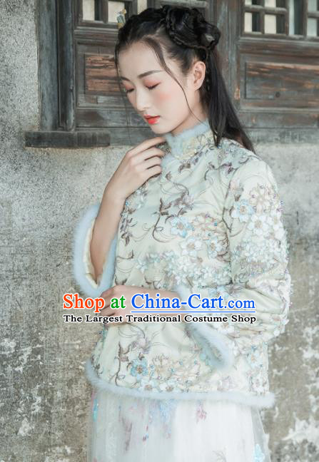 Chinese Traditional Costumes National Upper Outer Garment Qipao Cotton Wadded Jacket for Women