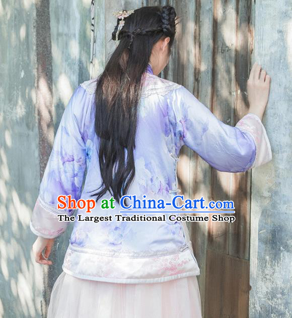Chinese Traditional Costumes National Upper Outer Garment Purple Silk Qipao Blouse for Women