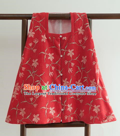 Chinese Ancient Ming Dynasty Historical Costumes Traditional Square Collar Red Vest for Women
