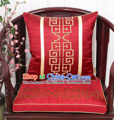 Chinese Classical Household Ornament Lucky Pattern Red Brocade Back Cushion Cover and Armchair Mat