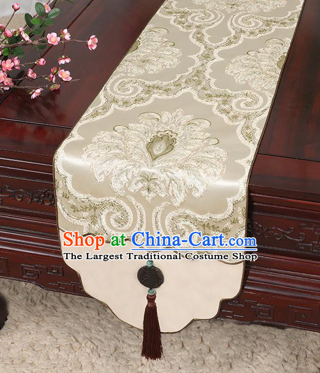 Chinese Classical Household Ornament Jade Pendant Tassel Brocade Table Flag Traditional Handmade Table Cover Cloth