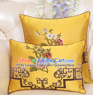 Chinese Classical Household Ornament Embroidered Peony Yellow Brocade Back Cushion Traditional Handmade Waist Pillow