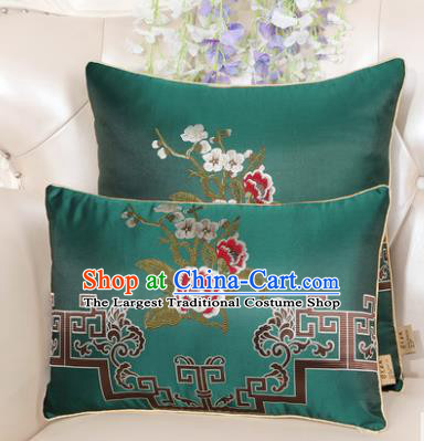 Chinese Classical Household Ornament Embroidered Peony Green Brocade Back Cushion Traditional Handmade Waist Pillow