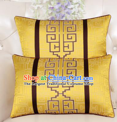 Chinese Classical Household Ornament Lucky Pattern Yellow Brocade Back Cushion Traditional Handmade Waist Pillow