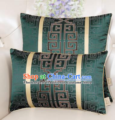 Chinese Classical Household Ornament Lucky Pattern Green Brocade Back Cushion Traditional Handmade Waist Pillow