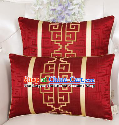 Chinese Classical Household Ornament Lucky Pattern Red Brocade Back Cushion Traditional Handmade Waist Pillow