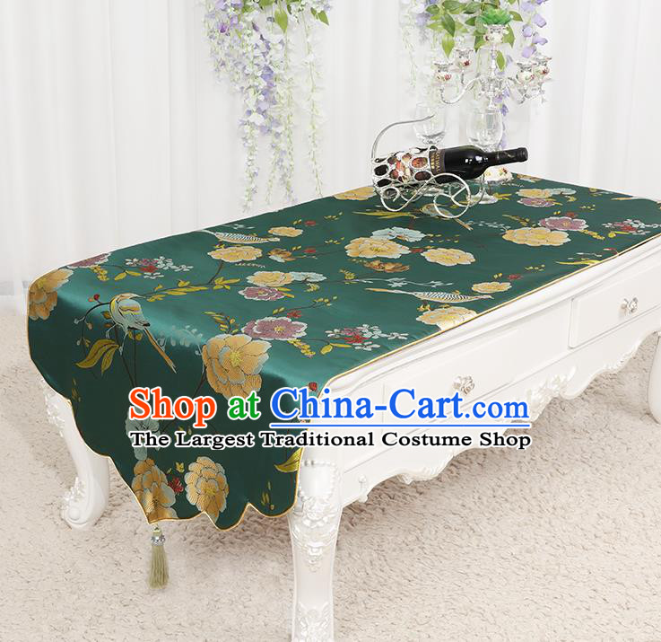 Chinese Classical Green Brocade End Table Cover Traditional Household Handmade Table Cloth