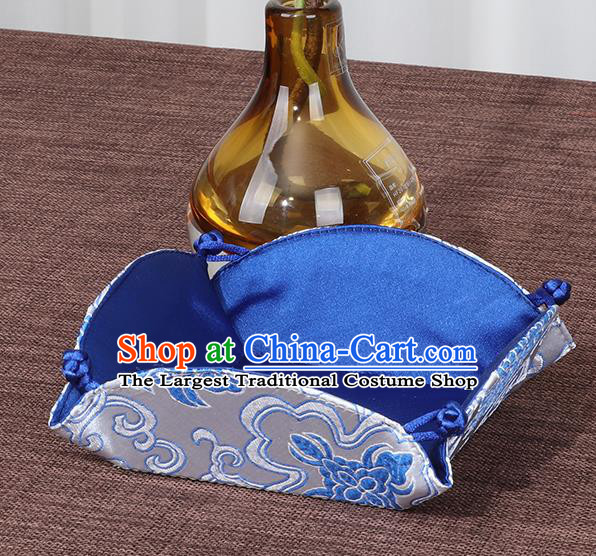 Chinese Traditional Household Accessories Classical Lotus Pattern Blue Brocade Storage Box Candy Tray