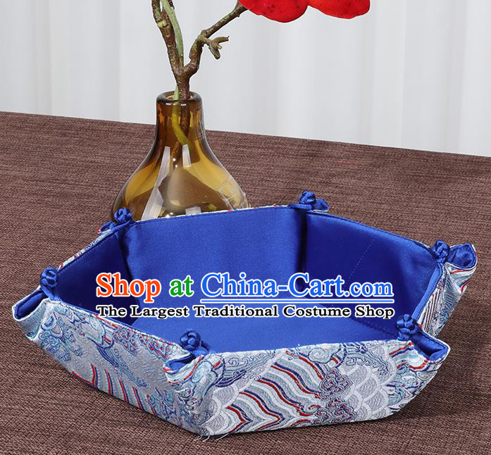 Chinese Traditional Household Accessories Classical Pattern Blue Brocade Storage Box Candy Tray