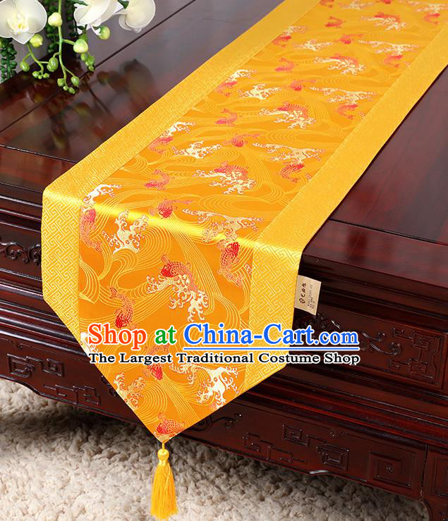 Chinese Traditional Table Cloth Classical Handmade Household Ornament Wave Pattern Golden Brocade Table Flag